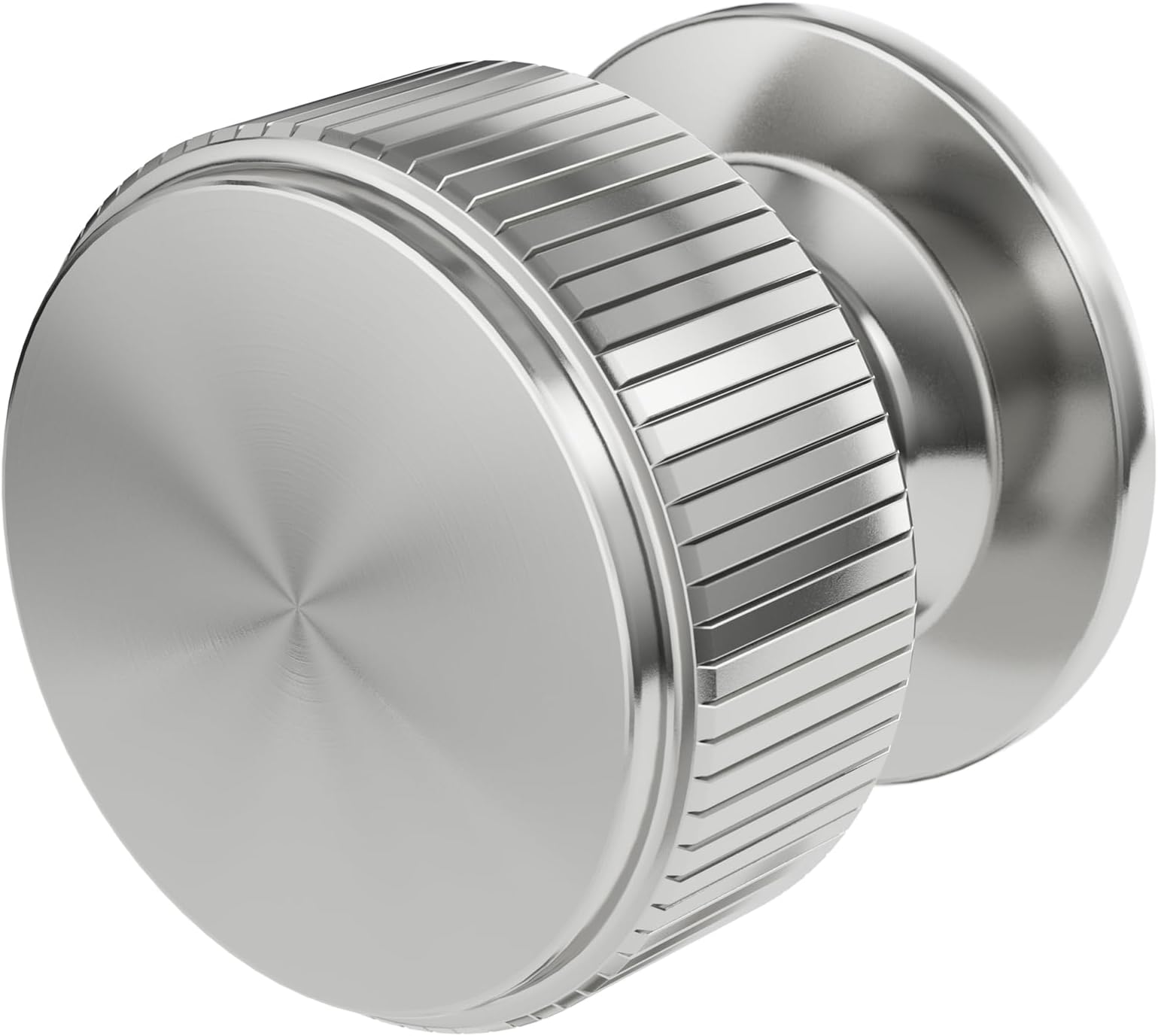 10 Pack Brushed Nickel Cabinet Knobs, Solid Drawer Handles, 32mm Single Hole Pull Handle, Kitchen Cupboard Pulls with Lines Knurled Design, Silver Modern Door Knobs for Dresser, Wardrobe