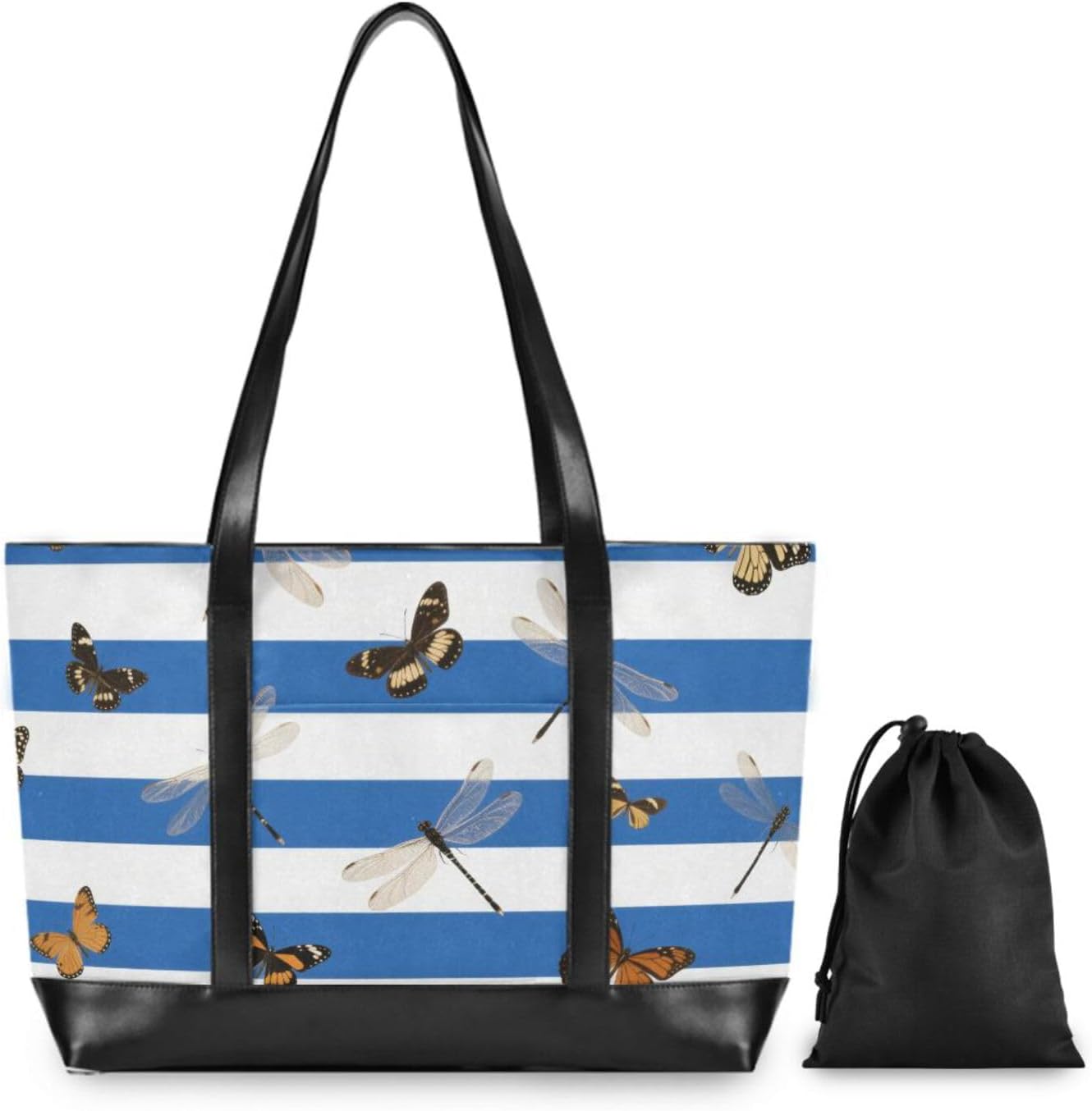 Blue White Striped Butterfly Dragonfly trendy computer cases for laptops with zipper work handbags for travel with tablet