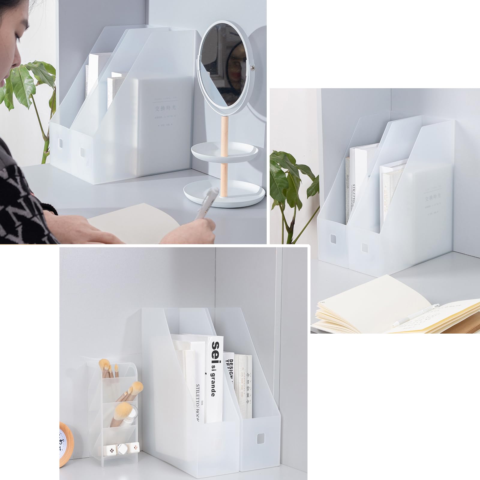 5 Pièces Porte Revues Rangement, Porte-Revues Plastiques, Range-Magazines en Plastique Blanc, Chemise Pliable, pour Bureau, L'archivage et Stockage