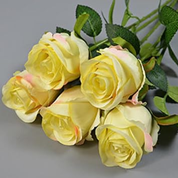 15 Pcs Artificial Rose Flowers Long Stem Fake Silk Roses Realistic Flower Bouquet for DIY Wedding Bouquet Table Centerpiece Home Decor Champagne