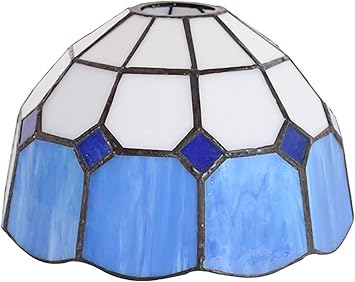 Tiffany Style Stained Glass Shade Replacement for Table Lamp, Mediterranean Blue Green Leaves Lampshade for Table Lamp Pendant Light Ceiling Fixture, 8 Inch Width,Blue