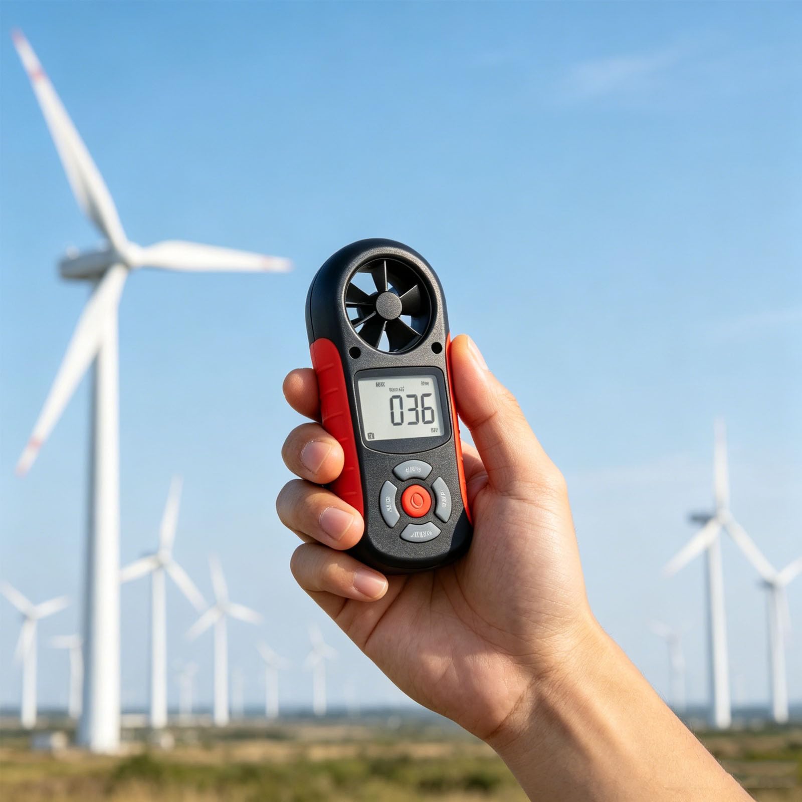 Anemómetro de 8 funciones, medidor de velocidad del viento con velocidades de viento, temperatura, humedad, presión, altitudes y funciones de temporizador, medidor de flujo de aire