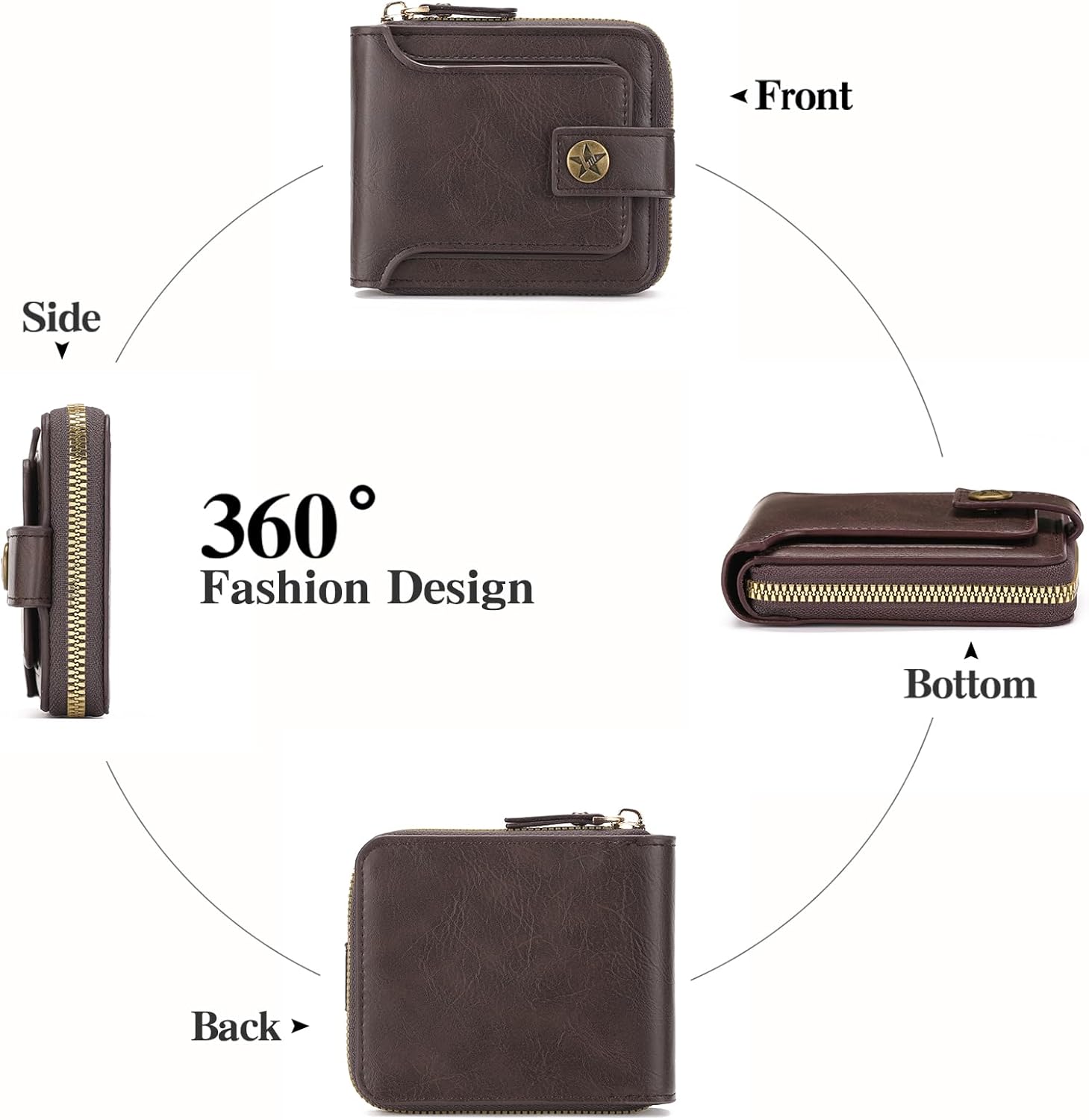 Wallet Men Leather Bifold Wallets For - Flap ID Window Zip Coin Pocket Mensr Wallets - Big Capacity Credit Card Travel Wallet - Image 5