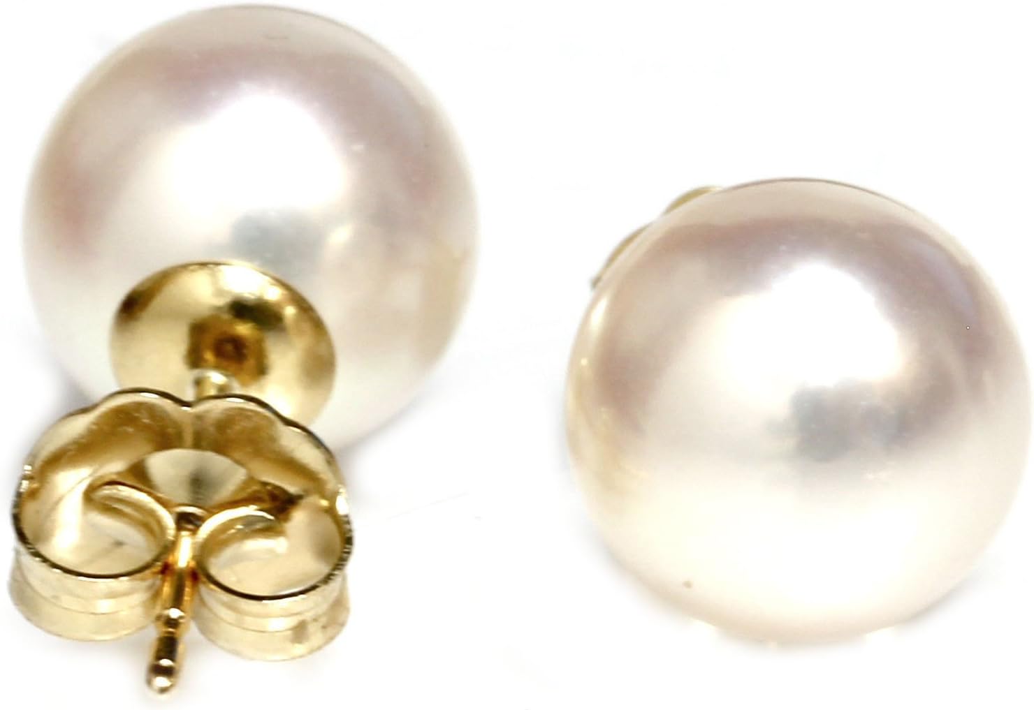 14K Gold 8.0-8.5mm Japanese Akoya Cultured Pearl Stud Earrings Flawless