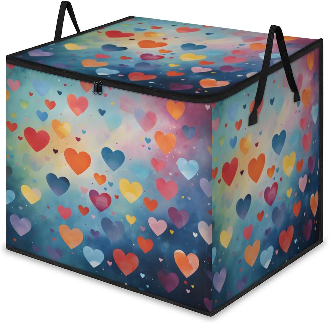 Honeybaby 214L Extra Large Comforter Storage Bag Colorful Flowers Wreath Storage Totes with Lids Waterproof Closet Organizer Folding Blanket Storage Bags for Clothes Bedding Pillows