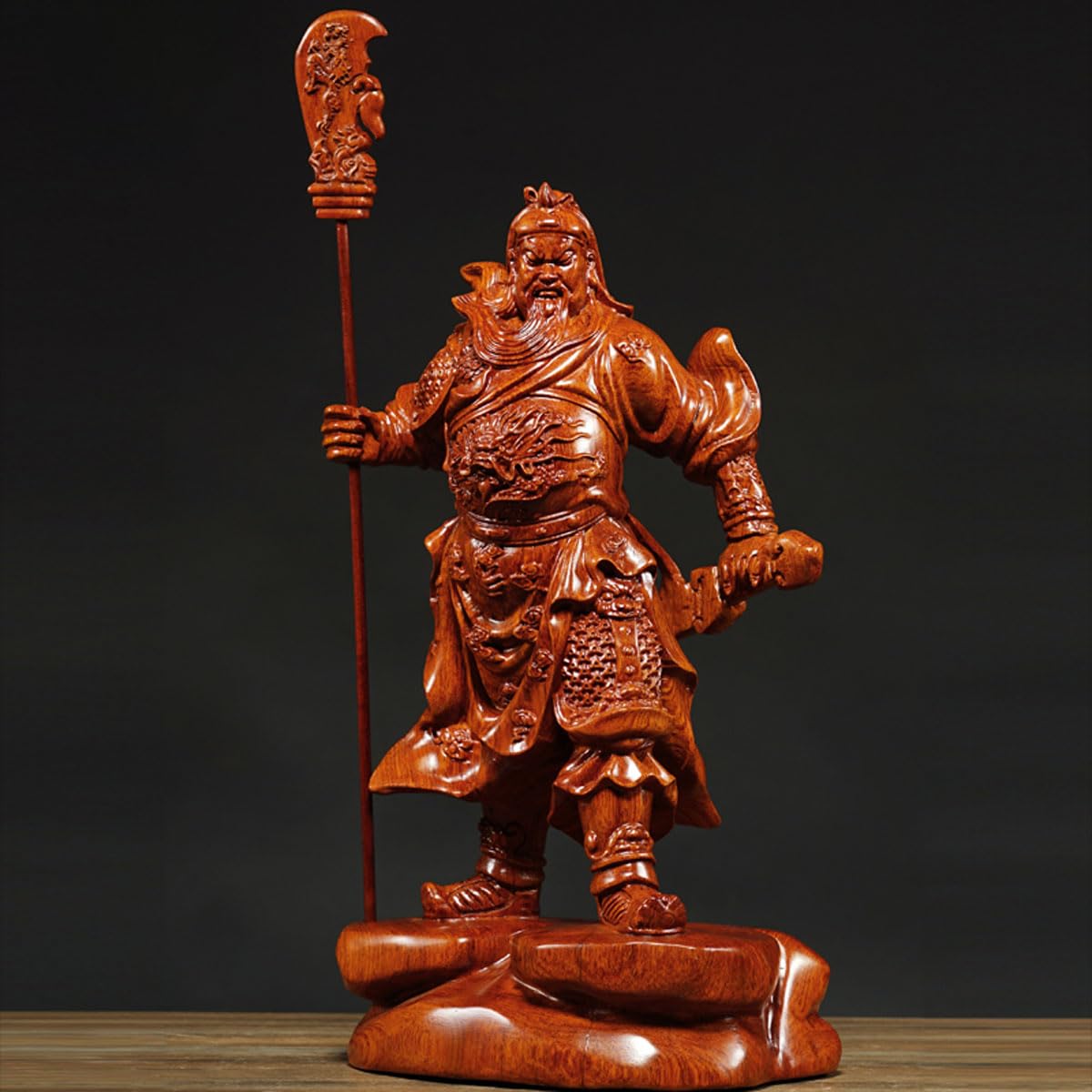 関羽 木彫り 関帝像 関公像 天然ツゲ・黒檀木製 三国志 武財神 関雲長