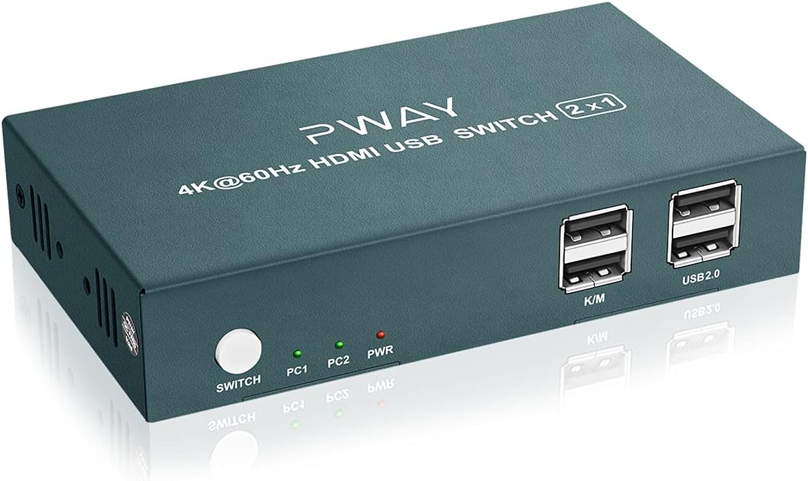 AAO HDMI KVM Switch 2 Port, Ultra HD 4K@60Hz, USB 2.0 Hub, Hotkey Switch and Wireless Keyboard and Mouse Supported. New Model, High Specification
