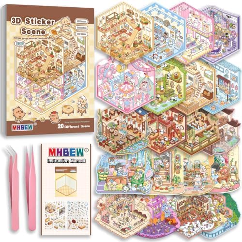 20 Sets DIY 3D Sticker Scene Book for Kids Adults Cozy Room Stick...