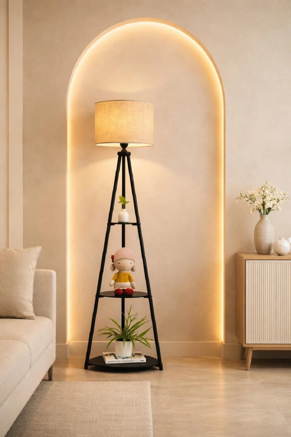ILLUMINE Furniture Golden Floor Lamp Standing Modern Lamp Shade for Living Room Corner, Home, Hotel, Office 12 Inches, 4Ft Height (Gold)-image-24