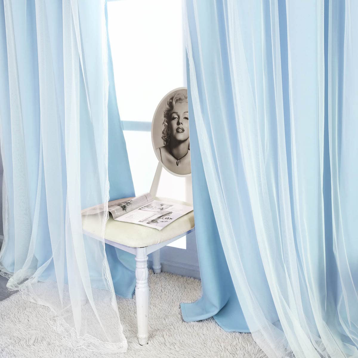SOFJAGETQ Juego De Cortinas Opacas Transparentes, Doble Capa, Elegante Mezcla Y Combina Elegancia, Cortinas Opacas De Gasa Blanca Triturada Con Lazos Para Cuarto De Bebé, 52 X 108 Pulgadas, Rosa