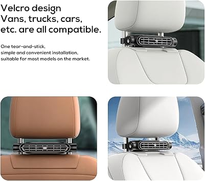 Car Seat Cooling Fan, 3 Speed Adjustable Car Headrest Fans Down Your Back, Type-C Plug-in, Bladeless Design, Adjustable Direction,Black