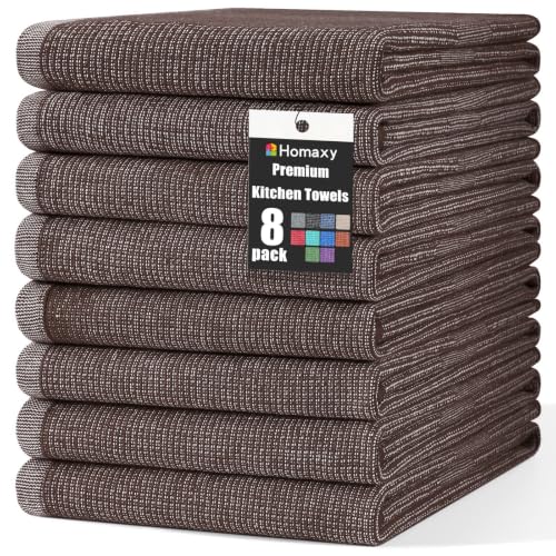 Homaxy 380 GSM Cotton Premium Kitchen Towels 8 Pack, 18"x 28", Coffee