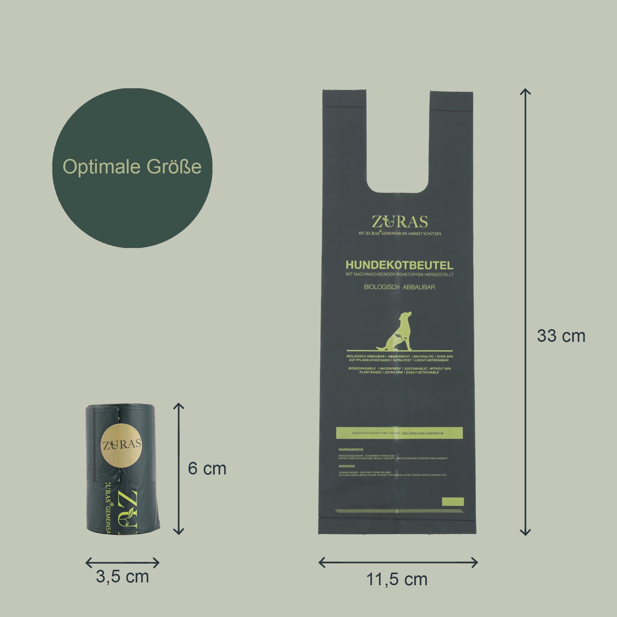 ZURAS® 100% Biodegradable Dog Waste Bags with Plant-Based Handle, 315 Poo Bags, 21 Rolls, 20µm Extra Thick - Image 2