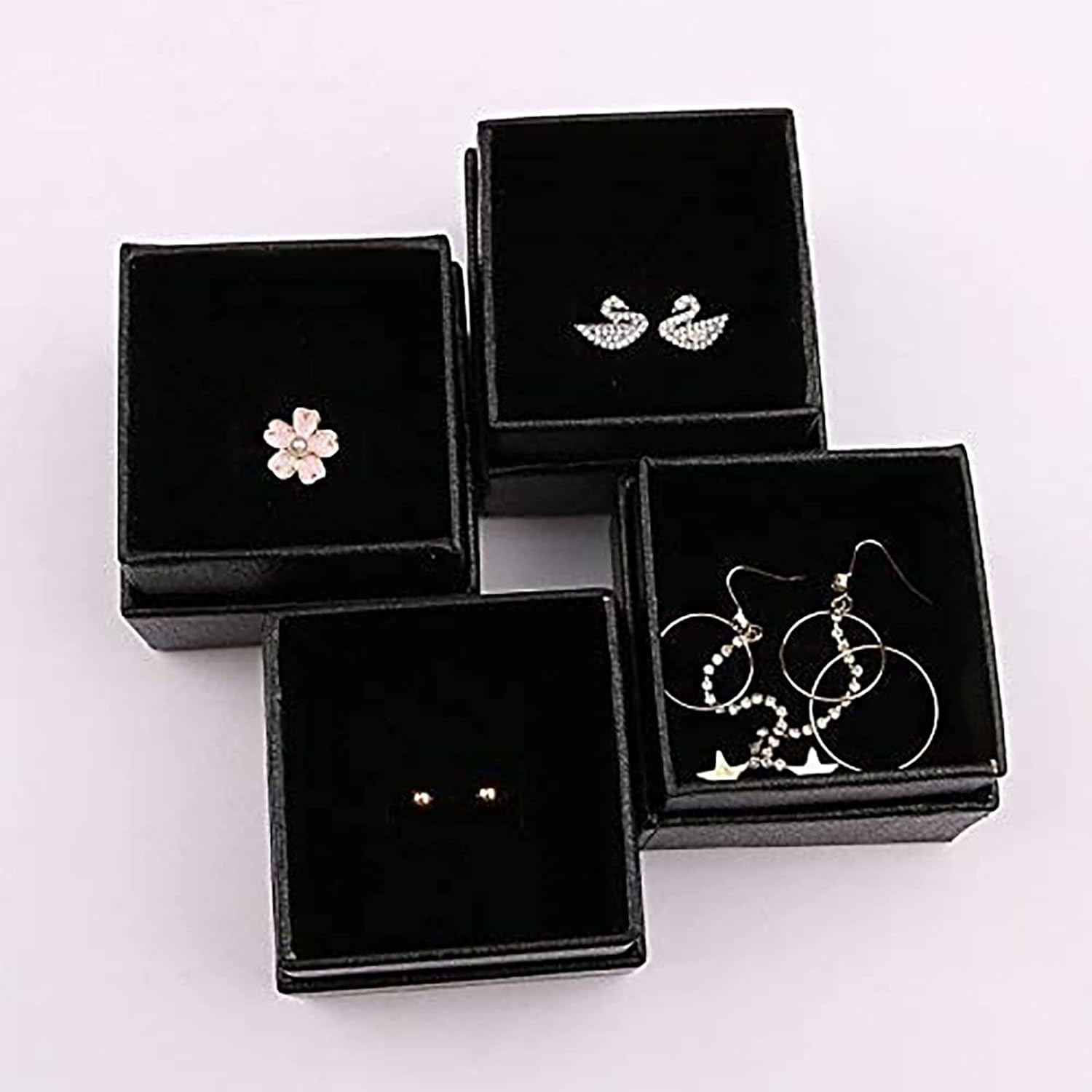 Sdootjewelry Ring Box, 1.97 x 1.97 x 1.57” Kraft Earring Ring Boxes, 50 Pack Square Cardboard Jewelry Gift Boxes Black Small Earring Ring Gift Box with Foam Insert for Wedding Jewelry Packing