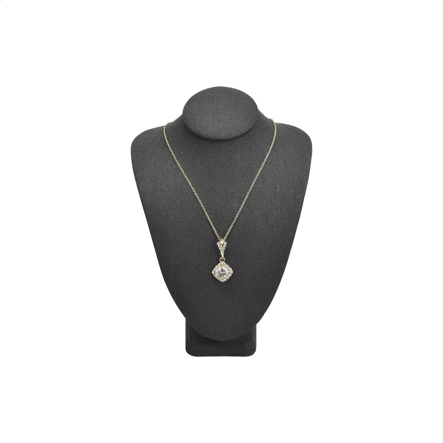 MOOCA 2pcs Small Black Linen Necklace Bust Display Stand with Wood Base image 3