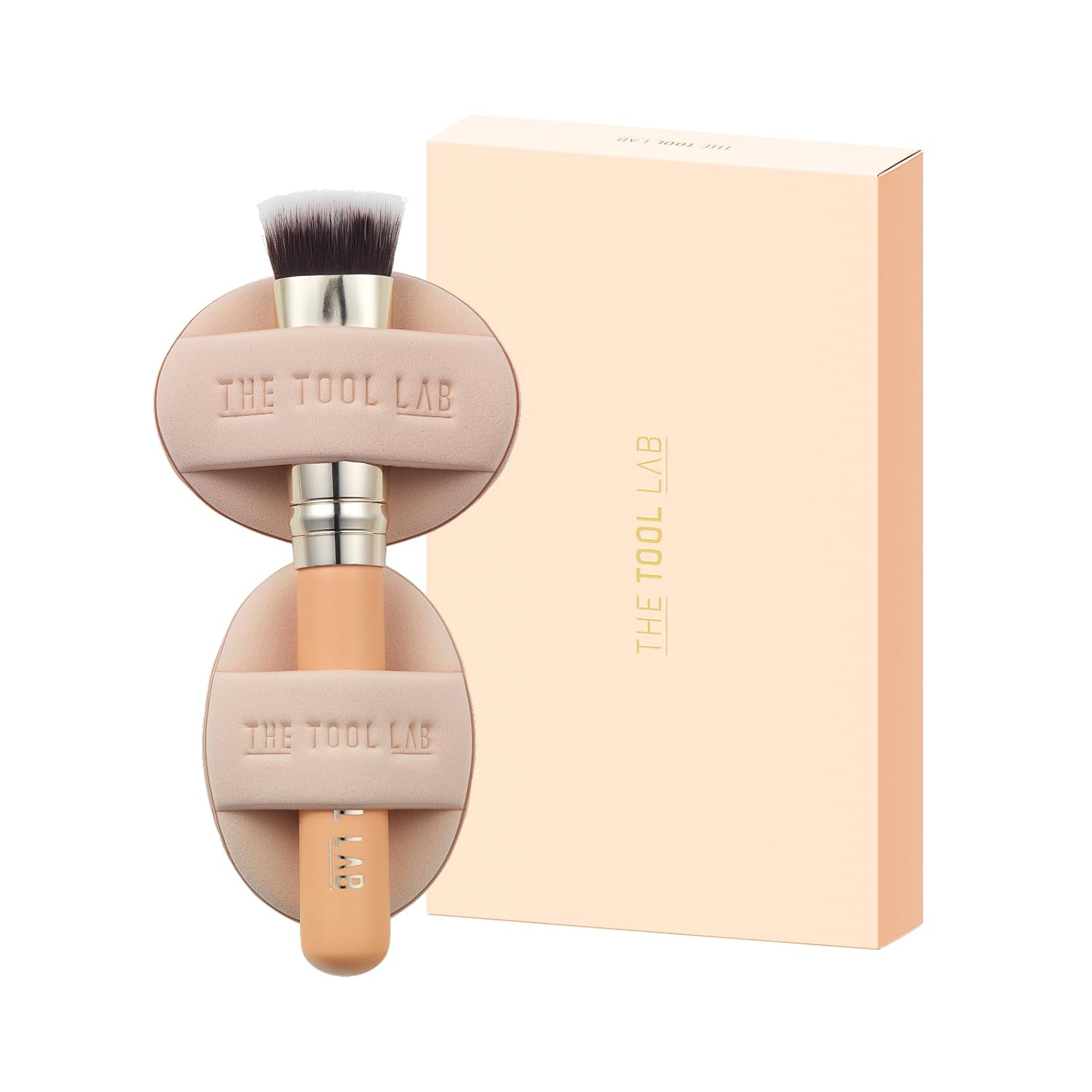 THE TOOL LAB Skinfit Conceal Duo, Flat Foundation Brush & Liquid Foundation Puff Set, Flat Concealer Brush with Foundation Sponge, Professional Makeup Sponge Kit, Korean Makeup