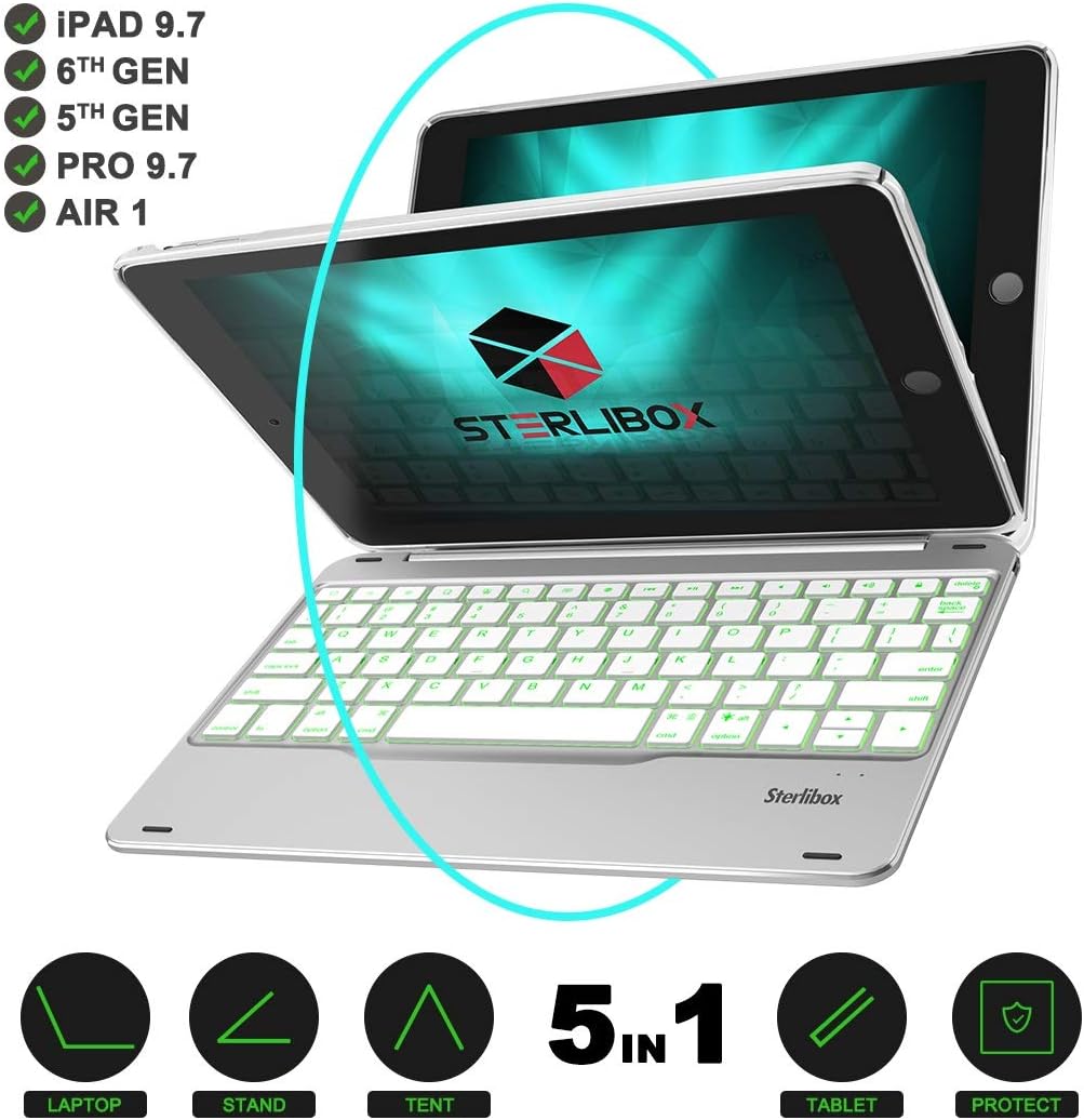 iPad Keyboard Case for The 2018 iPad (6th Gen), 2017 iPad (5th Gen), iPad Pro 9.7, iPad Air 1 - Auto Sleep/Wake - Detachable & Quiet - 7 Color Backlit - Wireless/Bluetooth - iPad Case with Keyboard