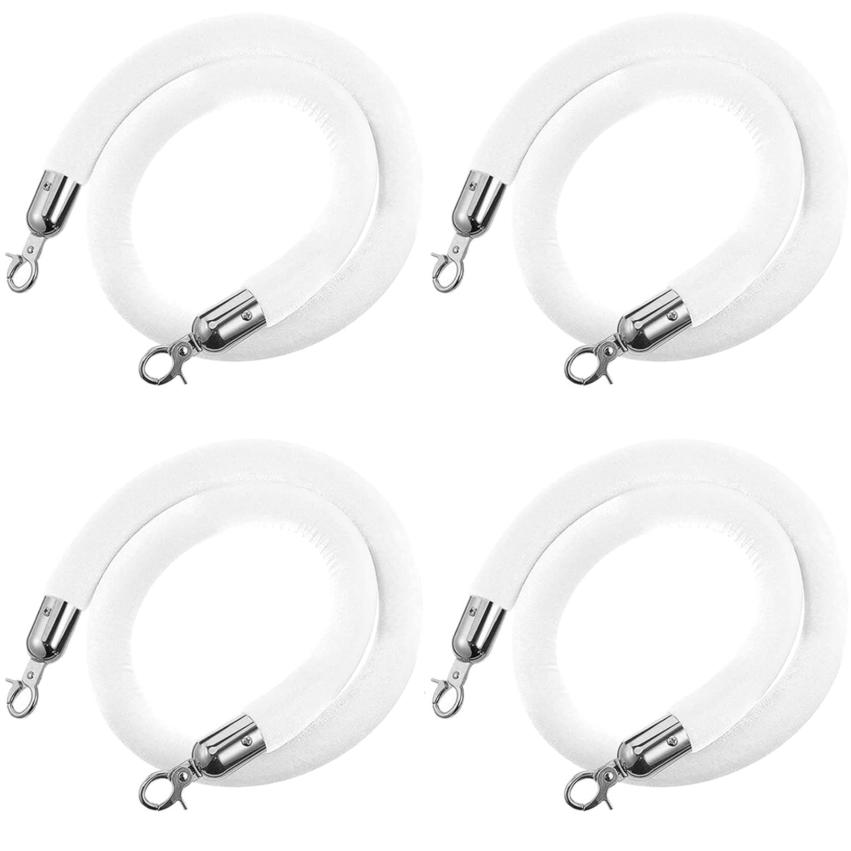 Aioneer Velvet Queue Barrier Rope With Polished Silver Hooks, 185Cm Safety Rope For Visitor Guidance, Event Decor, Hotel & Cinema Queue Management, Stylish Crowd Control Solution-4 Pcs-6ft/185cm