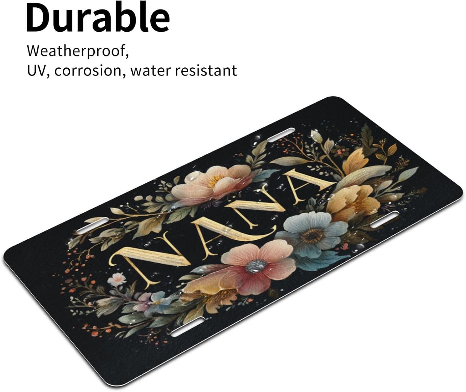 Nana Colorful Floral Watercolor Style Botanical Pattern License Plate Decorative Car Front,Metal Car Plate,Vanity Tag,Aluminum Noverlty License Plate Waterproof Colorfast 6×12 Inch