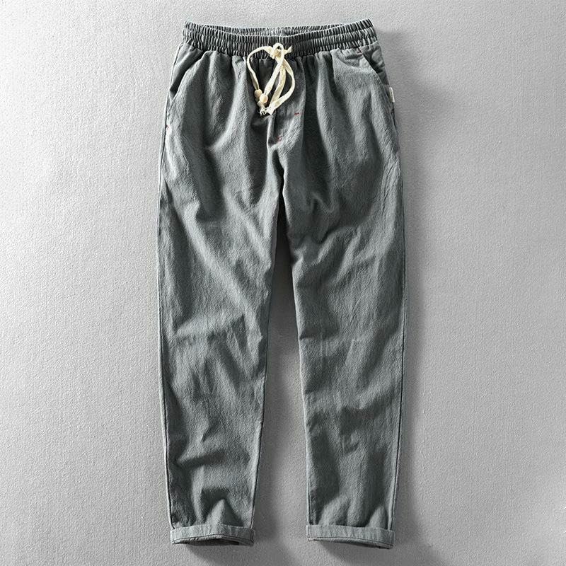 Men's Summer Loose Cotton Linen Trendy Breathable Solid Color Long Pants3