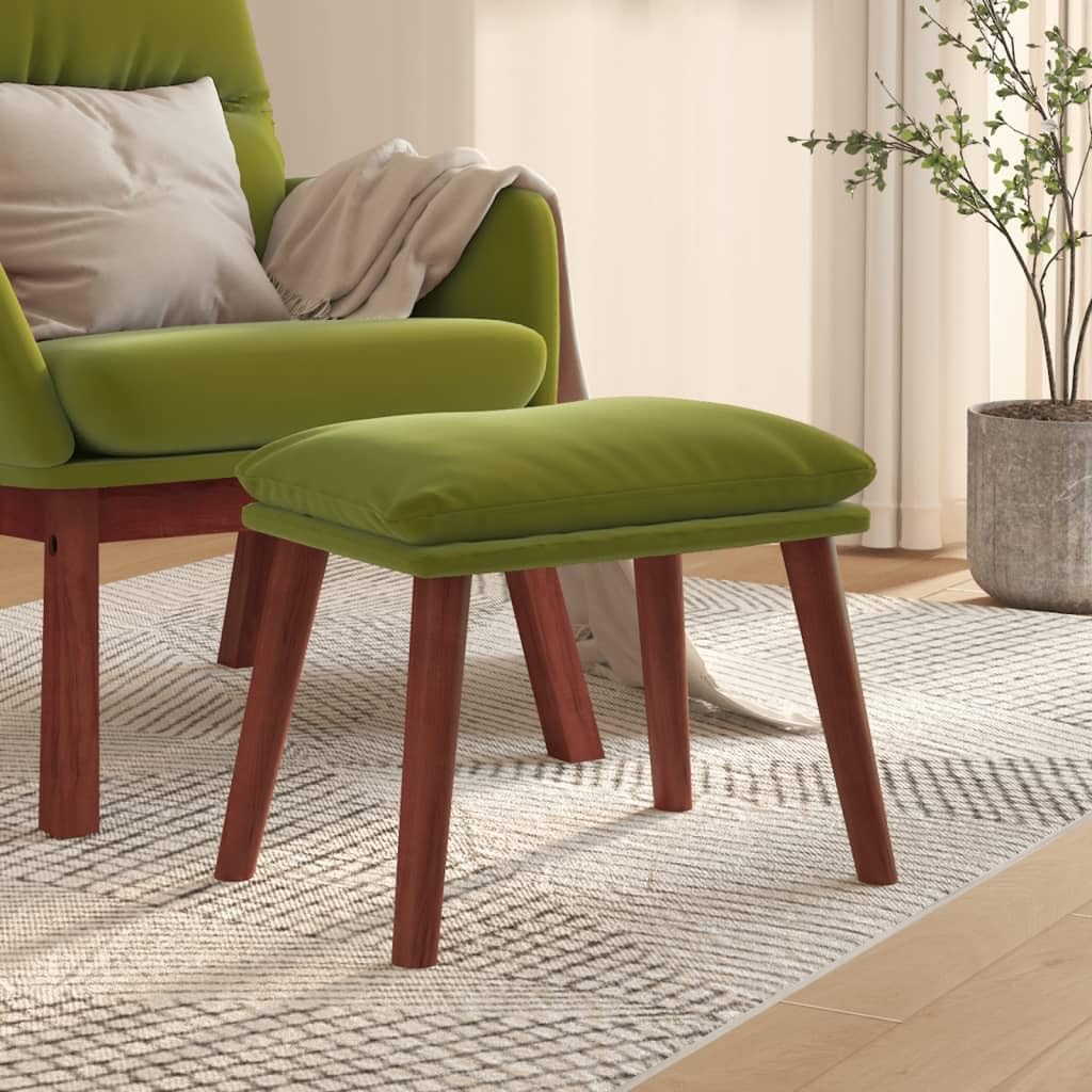 Repose-pieds en velours vert avec cadre en bois d'hévéa stable et finitions premium