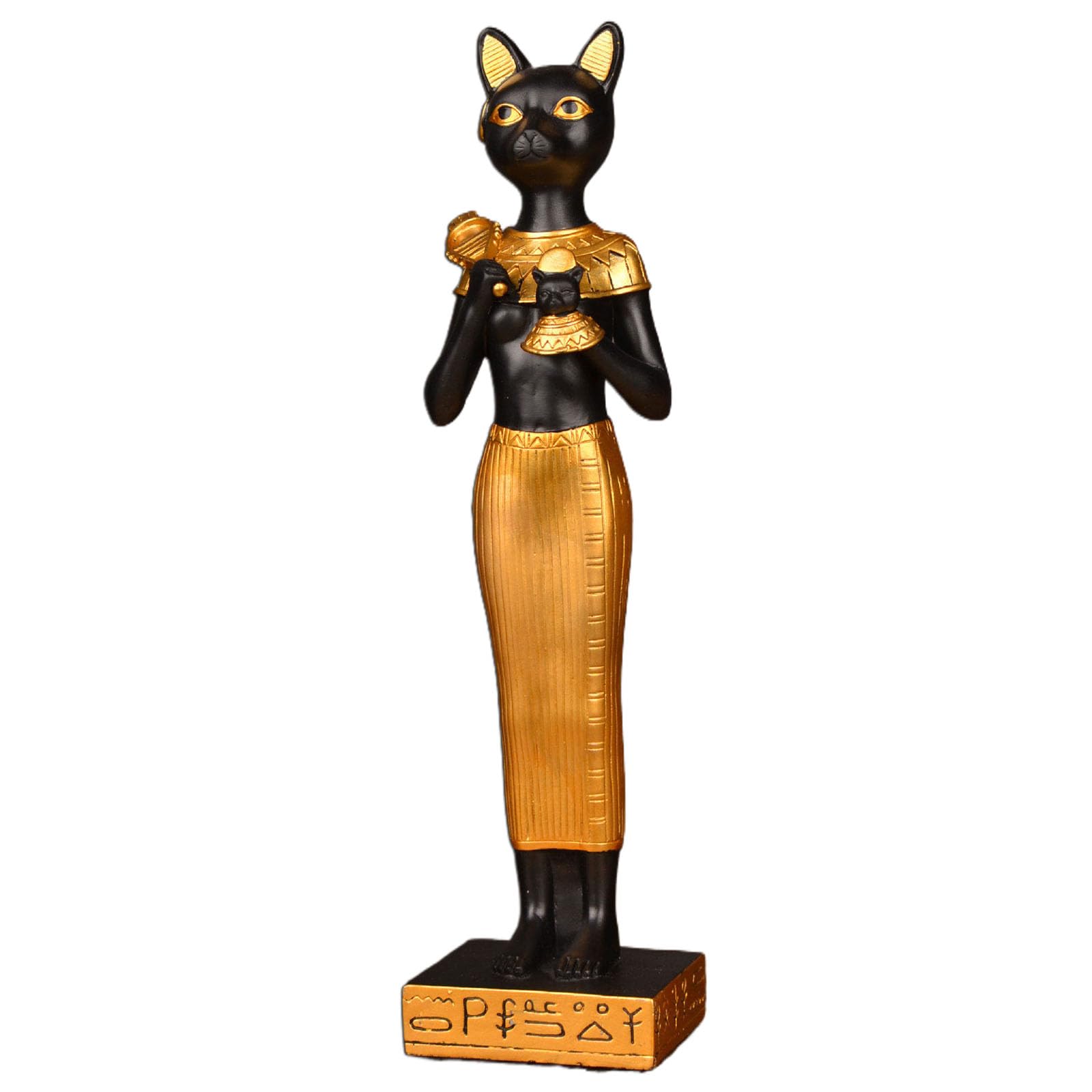 Statue du chat Bastet égyptien en résine noir et or pour décoration