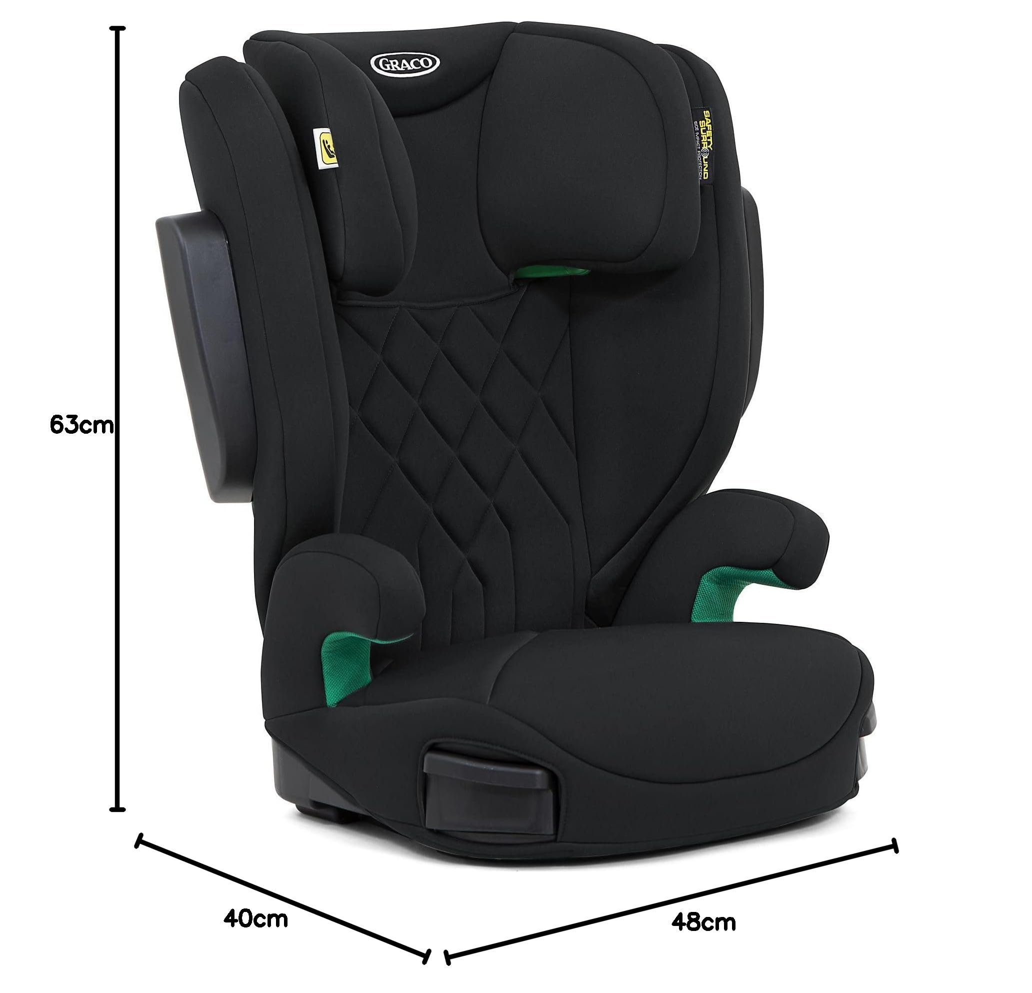 Graco - EverSure™ i-Size R129 Elevador con respaldo, de 100 a 150 cm (3,5 a 12 años aprox.), aprobación de la ADAC con calificación de 4 estrellas, ligero solo 5 kg, color Black