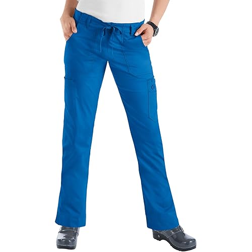 Koi Women's Skinny Stretch Petite Lindsey Mid-Rise Drawstring Waist Cargo Scrub Pant