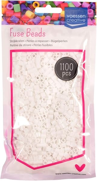 Vaessen Creative Perline a Fusione, Bianche, Set di 1100 Pezzi per i Lavori di Fai-da-te con Bambini, per Creare Gioielli, Decorazioni Fatte in Casa e per Altre Idee Ingegnose - 1