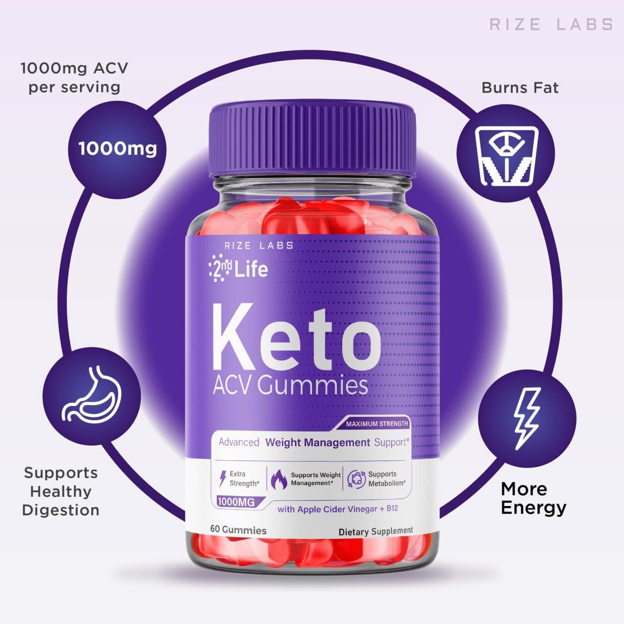rize labs - 2nd Life Keto ACV Gummies for Advanced Weight Loss Pro Burn Keto Gummies with Apple Cider Vinegar Supplement Belly Fat Extra Strength (120 Gummies)