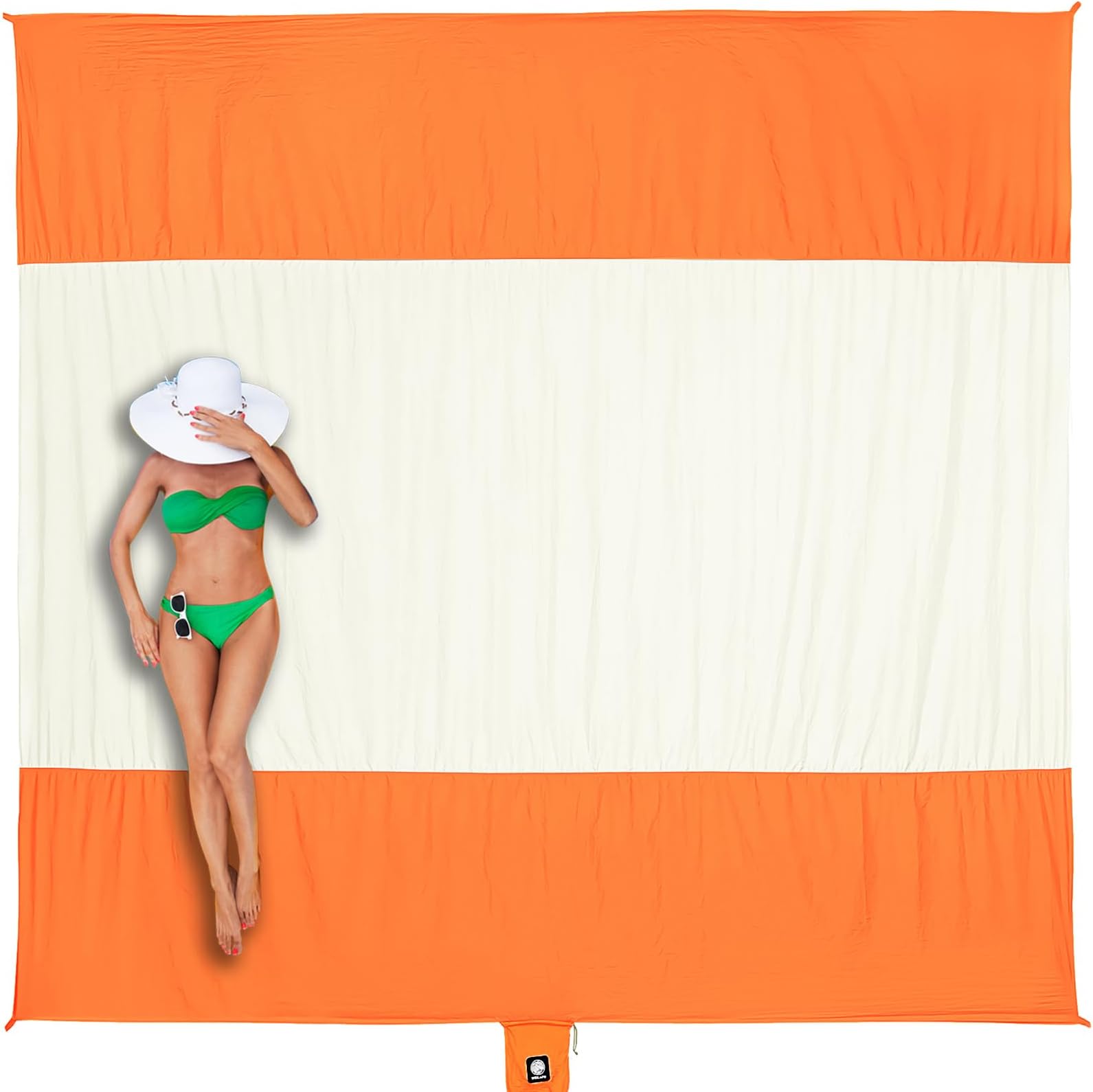 WEKAPO Beach Blanket Sandproof Waterproof, Extra Large Beach Mat, Oversized & Compact Sand Free, Quick Drying Beach Essentials for Vacation, Cruise, Picnic & Camping with Stakes (Orange, 9x7 FT)