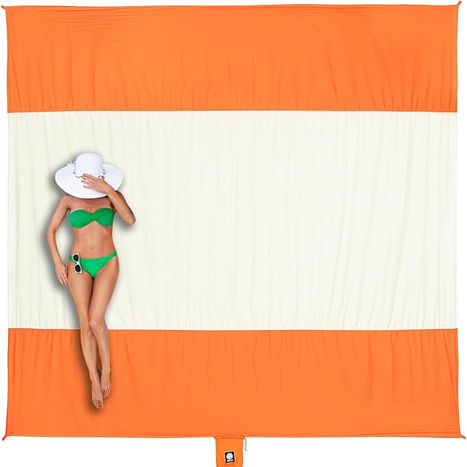 WEKAPO Beach Blanket - Sandproof Waterproof Extra Large Beach Mat | Oversized Sand-Free Lightweight Quick-Drying | Beach Vacation Essentials with Stakes & Corner Pockets