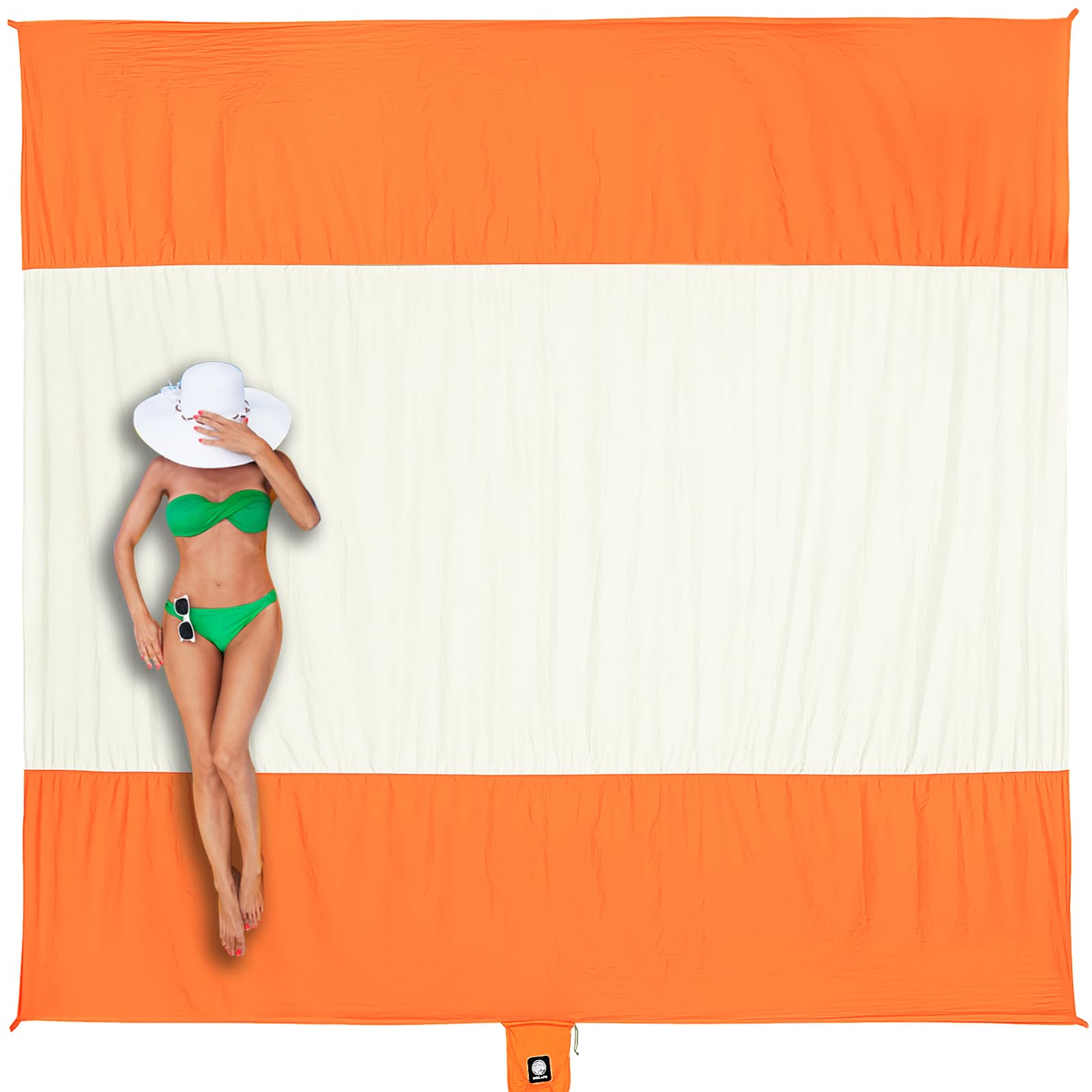 WEKAPO Beach Blanket Sandproof Waterproof, Extra Large Beach Mat, Oversized & Compact Sand Free, Quick Drying Beach Essentials for Vacation, Cruise, Picnic & Camping with Stakes (Orange, 9x7 FT)