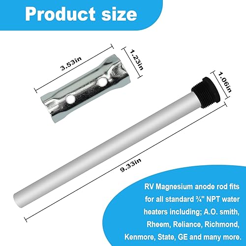 Miniatura 2 de Varilla de ánodo para calentador de agua RV  9.25 pulgadas de largo x 34 pulgadas NPT pieza de repuesto para calentador de agua Suburban y Mor-Flo
