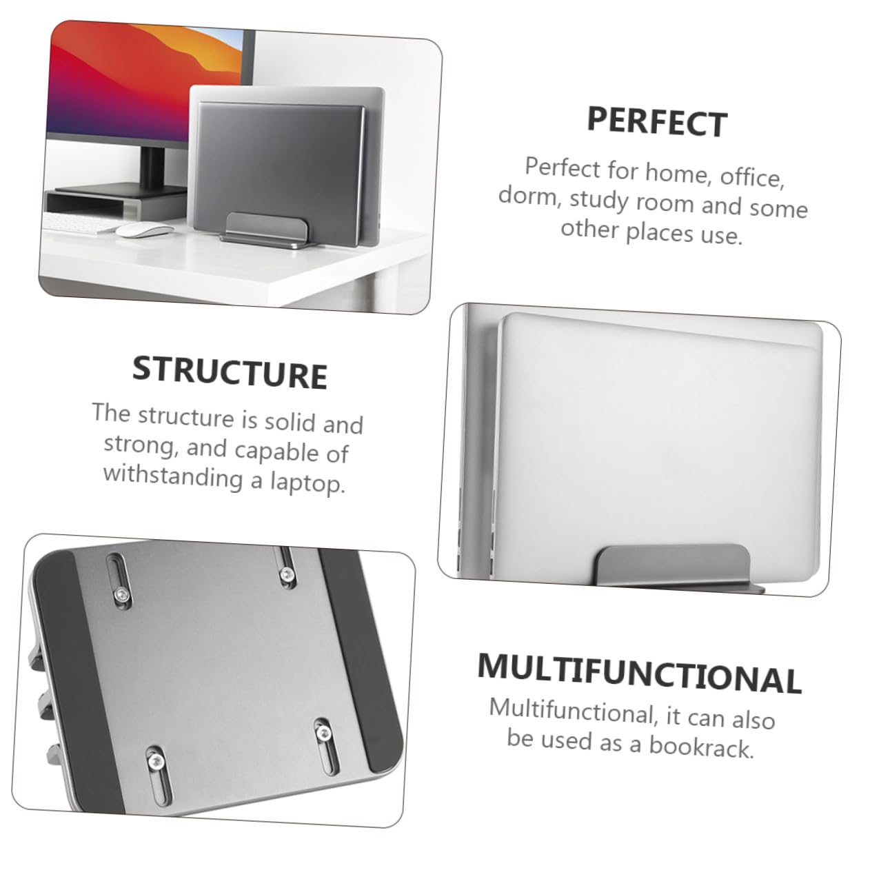 HOMSFOU Soporte Vertical Doble para Portátil y Tableta Base de Aleación de Aluminio para Escritorio para Trabajo y Estudio