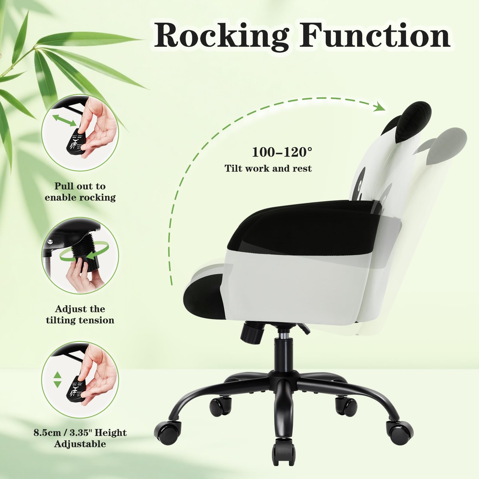 IWMH Home Office Chair Wide Seat Desk Chair Cute Velvet Swivel Vanity Chairs Cat Themed Computer Task Chairs with Wheels Upholstered Modern Accent Armchair for Living Room Bedroom Study Makeup: Black 1