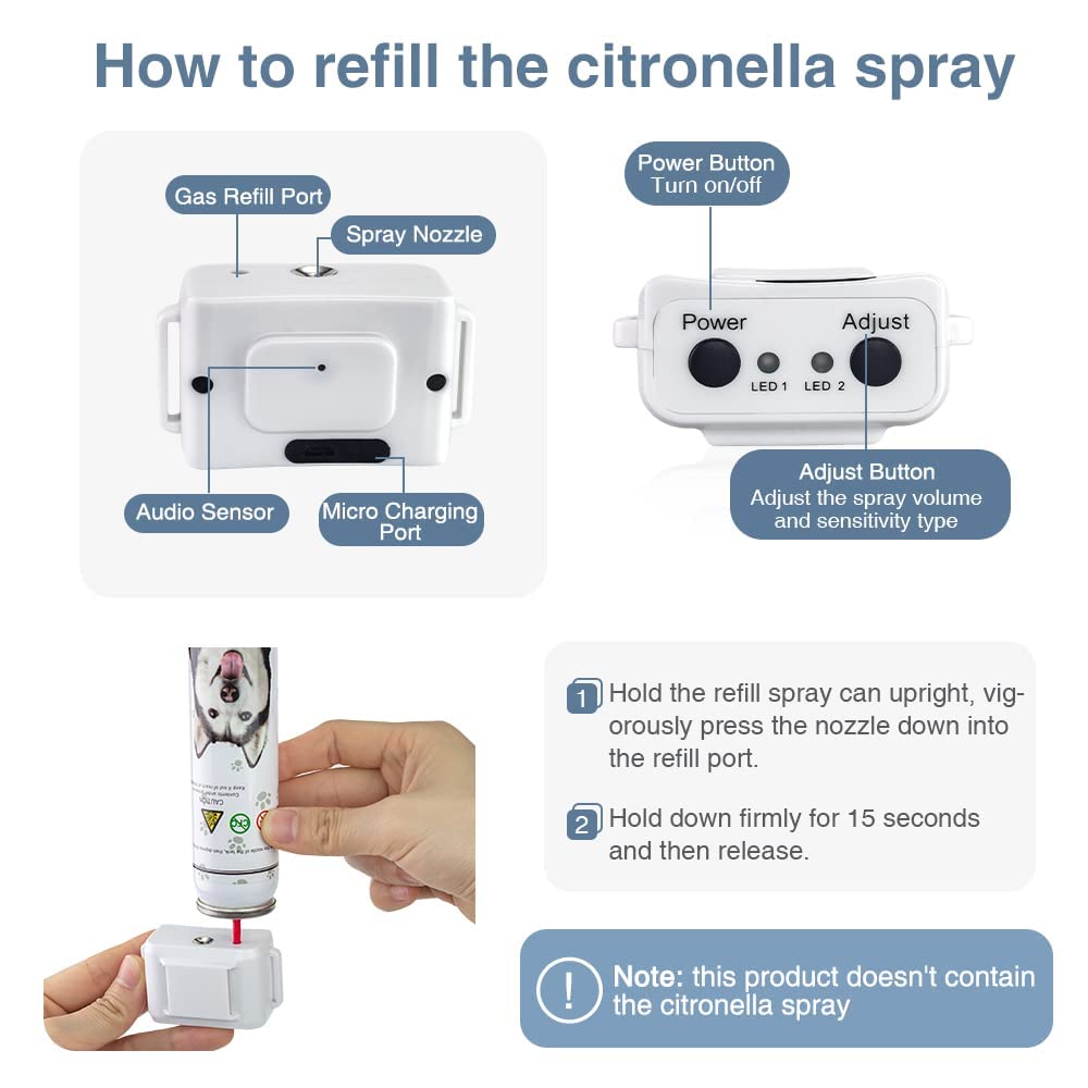 Collare Antiabbaio, Riconoscimento Automatico del Abbaio Cani, Collare Antiabbaio Citronella Spray, Innocuo e Sicurezza Collare Addestramento Cani, Collare Anti Abbaio Ricaricabile Impermeabile