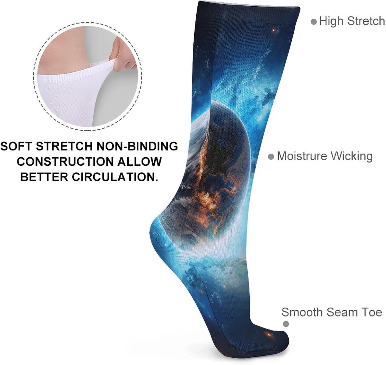 Blue Earth In The Space Crew Socks Soft Thermal Socks | Socks for Men Women-Casual Wicking,High Stocking for Sports Running-Long Thin Tube Sports Breathable