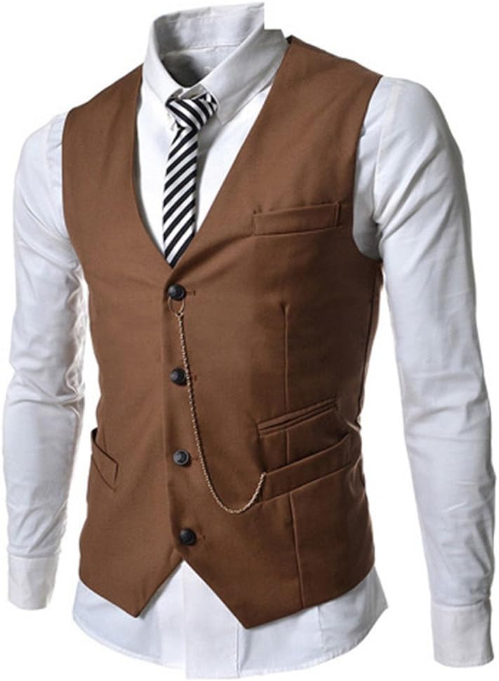 Men's Casual Suit Vest Metal Chain Decorative Vest Waistcoat