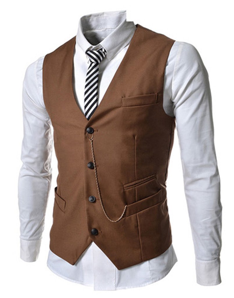 Men's Casual Suit Vest Metal Chain Decorative Vest Waistcoat