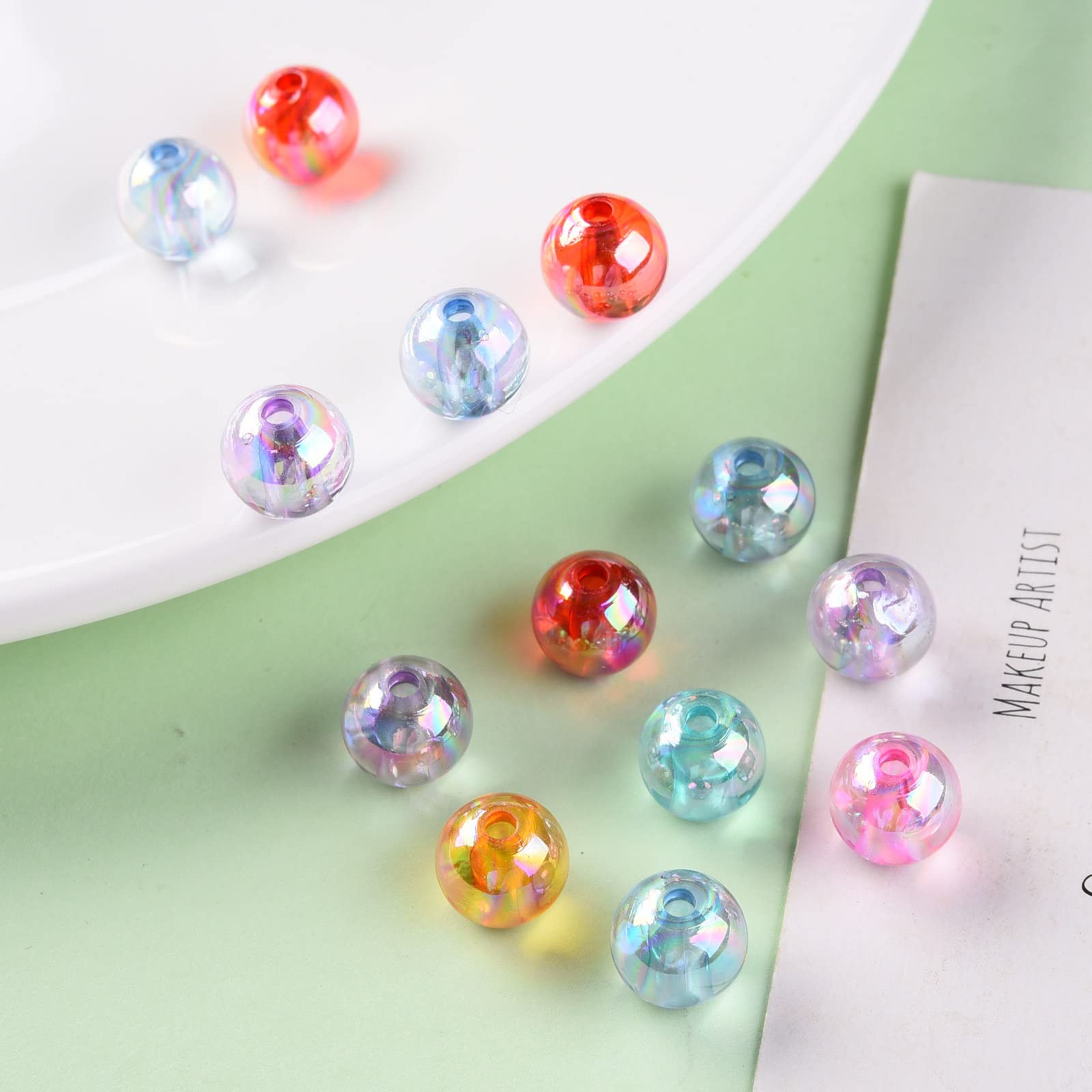 Spritewelry 940pcs/500g 10mm Transparent Acrylic Beads Colorful Round Chunky Ball Plastic Beads Crystal AB Color Loose Beads for DIY Jewelry Bracelet Necklace Earring Craft Making Supplies