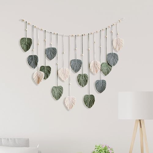 Miniatura 2 de KLKCMS Tapiz tejido de macramé para colgar en la pared, telón de fondo estético bohemio para el hogar, borla de hojas de macramé, decoración de