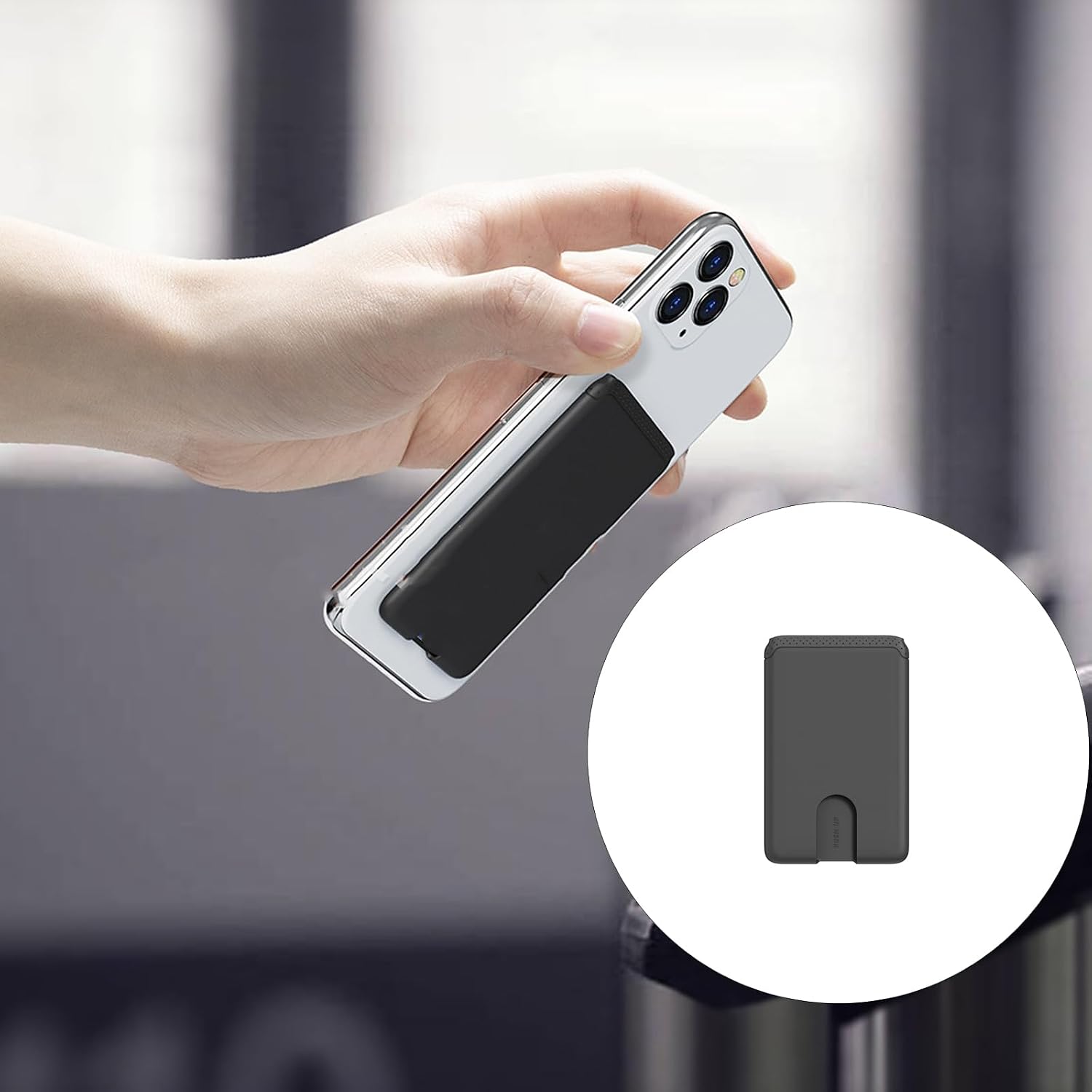 Phone Card Holder, Silicone Phone Wallet Stick On, 3 Cards, Gray image 2