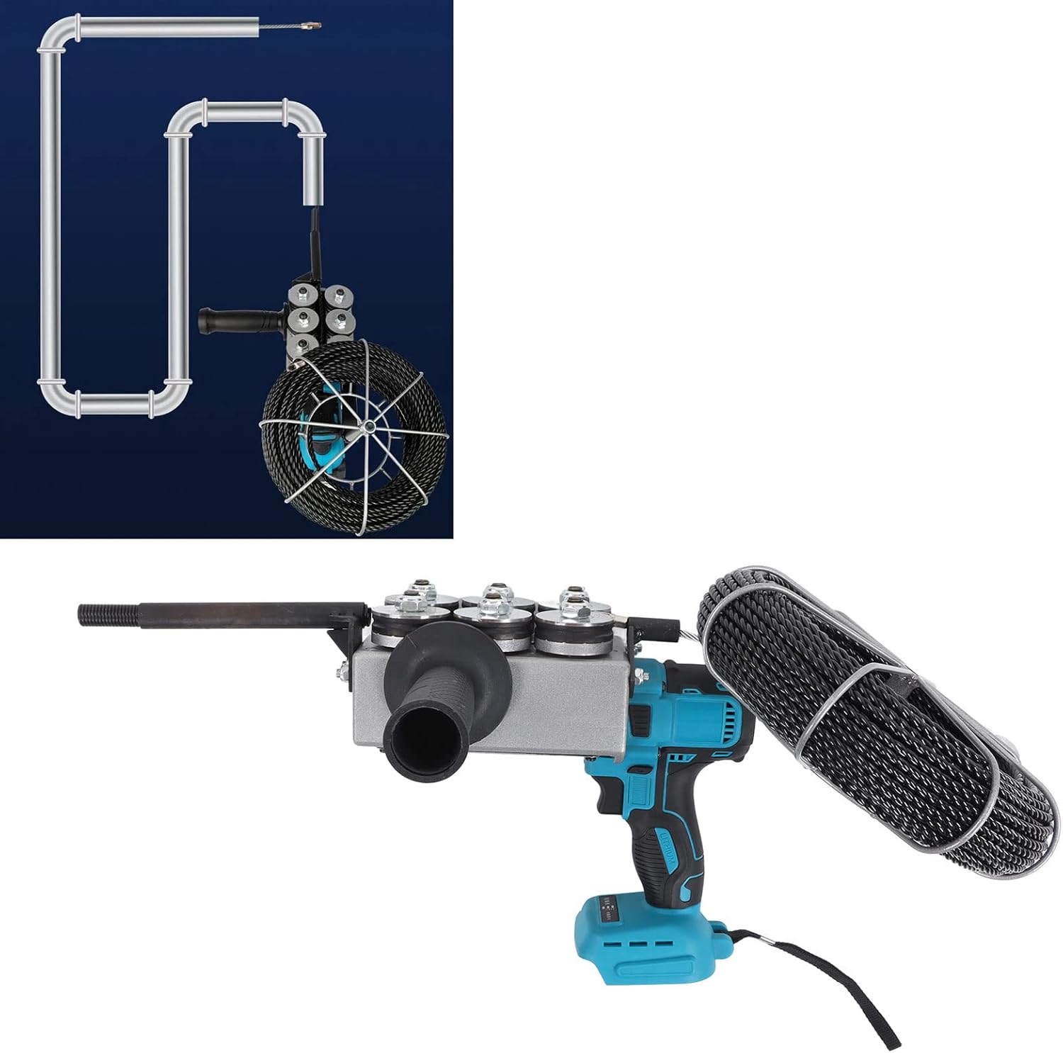 Automatic Wire Stringing Machine, Angle Adjustable Fish Tape Tools with 6 Spare Rubber Wheel, 21V Electric Cable Pipe Wearer Stringing Machine for Construction Hydropower