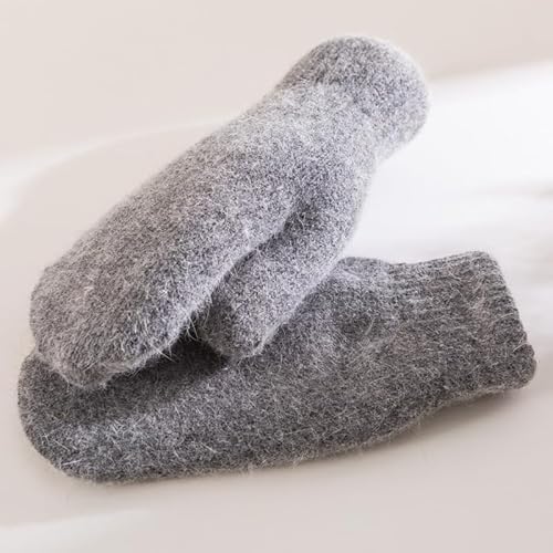 HPONEZJ Fäustlinge Winter Damen Handschuhe Doppellagig Fausthandschuhe Gefüttert Warm Strickhandschuhe Mädchen Winddicht Handwärmer Einfarbig Weich Winterhandschuhe für Outdoor Fahrrad Ski Dunkelgrau