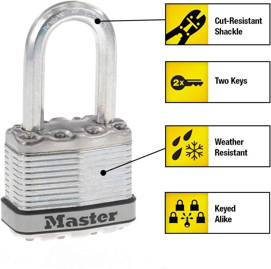 Master Lock M1XQLF Magnum Keyed Padlock-4PK 1-3/4 MAG LG PADLOCK, Silver, 4 Pack, Keyed-Alike - Image 3