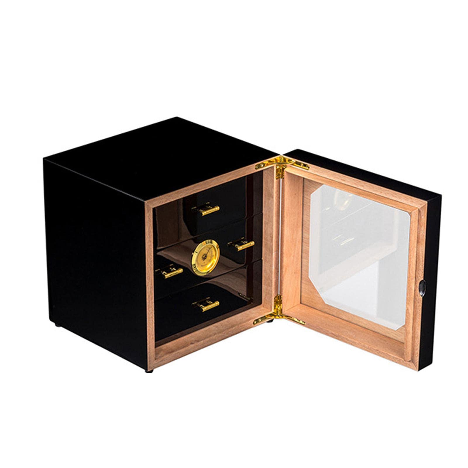 barenx Cedar Humidor Storge ze szklanymi drzwiami, higrometr, nawilżacz powietrza 3-poziomowa konstrukcja