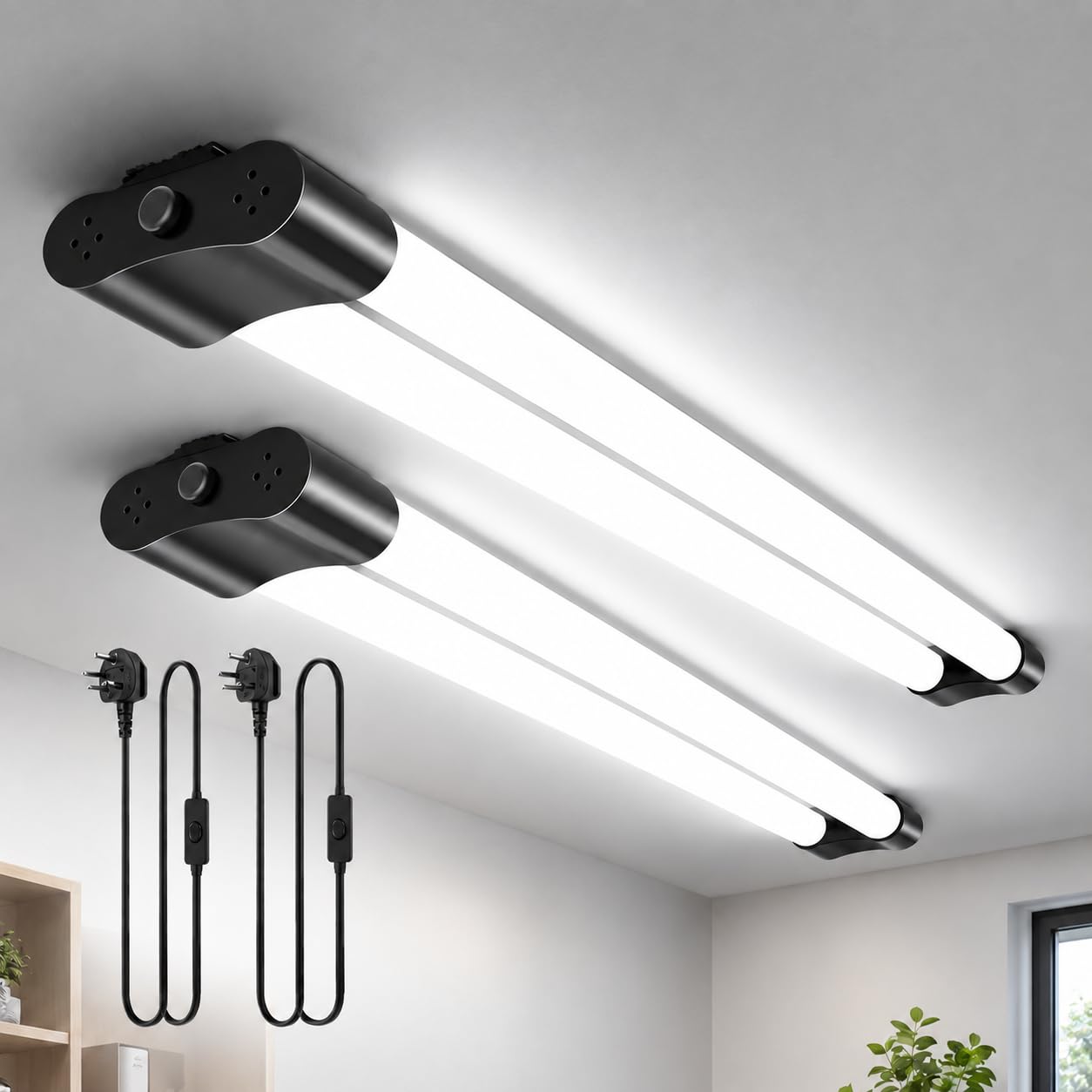 uifame 4FT LED Batten Light, 42W, 5000LM, 6500K Double Tube Lights, 2 Pack