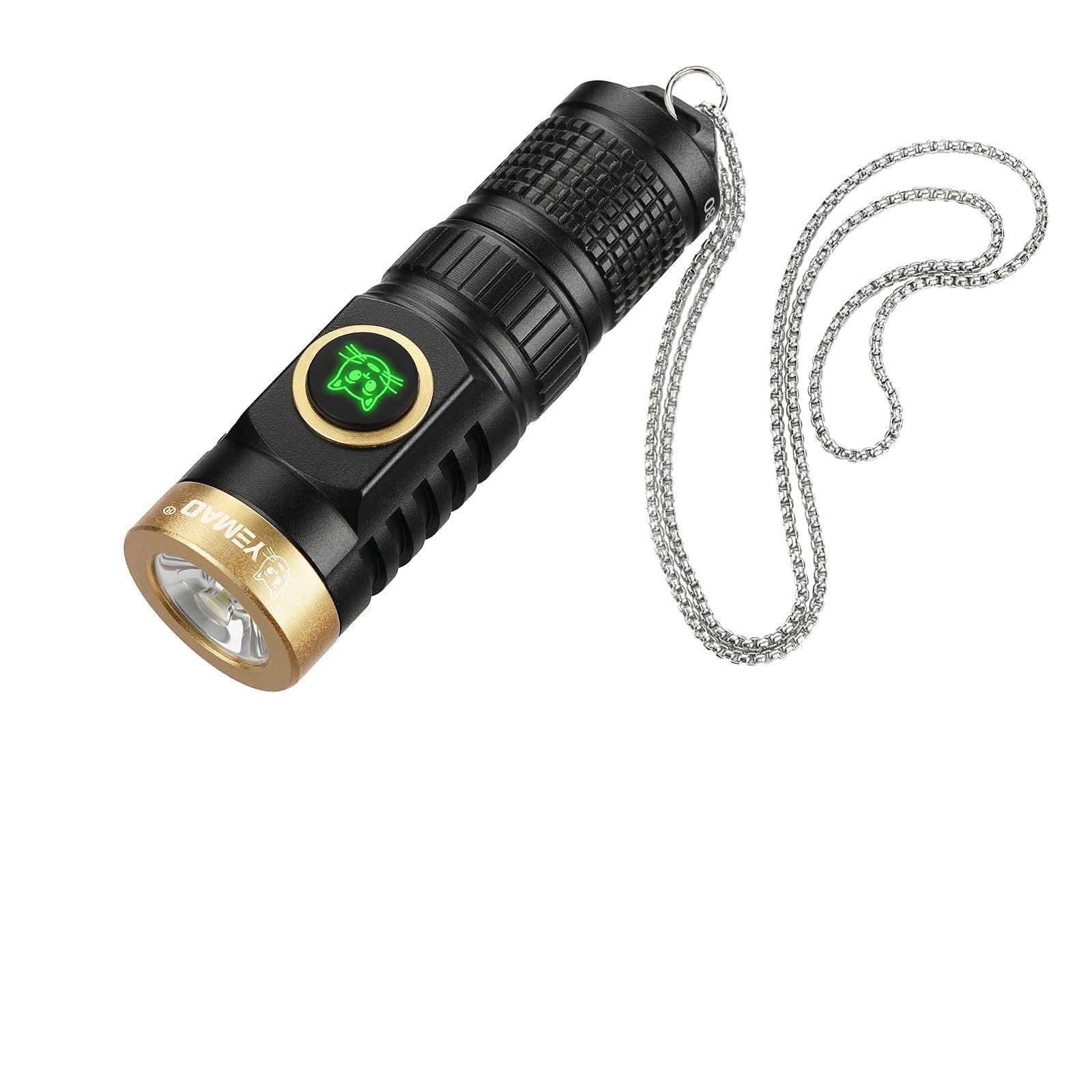 Yemao Rechargeable Keychain Flashlight with Chain, 600 Lumens Mini LED Flashlight,Small EDC Light Easy take with Pocket or Attach to Keyring, Bag, for