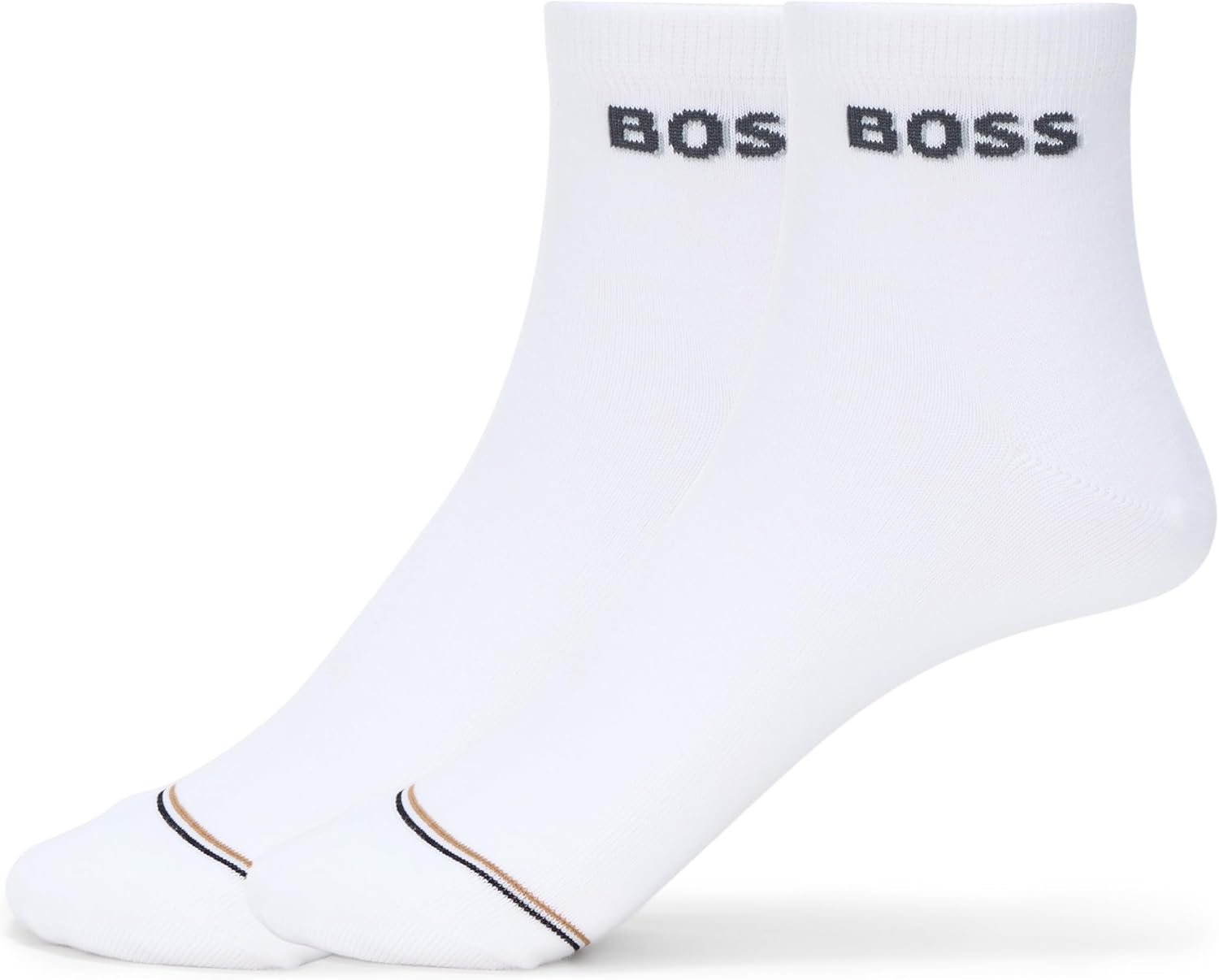 BOSS, 2-Pack Signature Logo Cotton Socks, white pebble, 6-9
